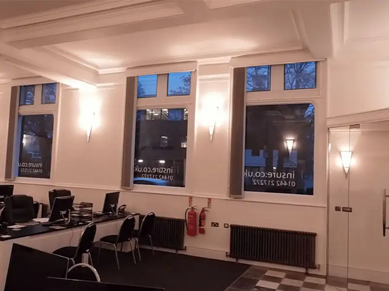 Interior of an insurance company office.