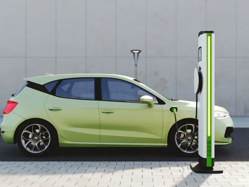 Electric vehicle at a charging station.
