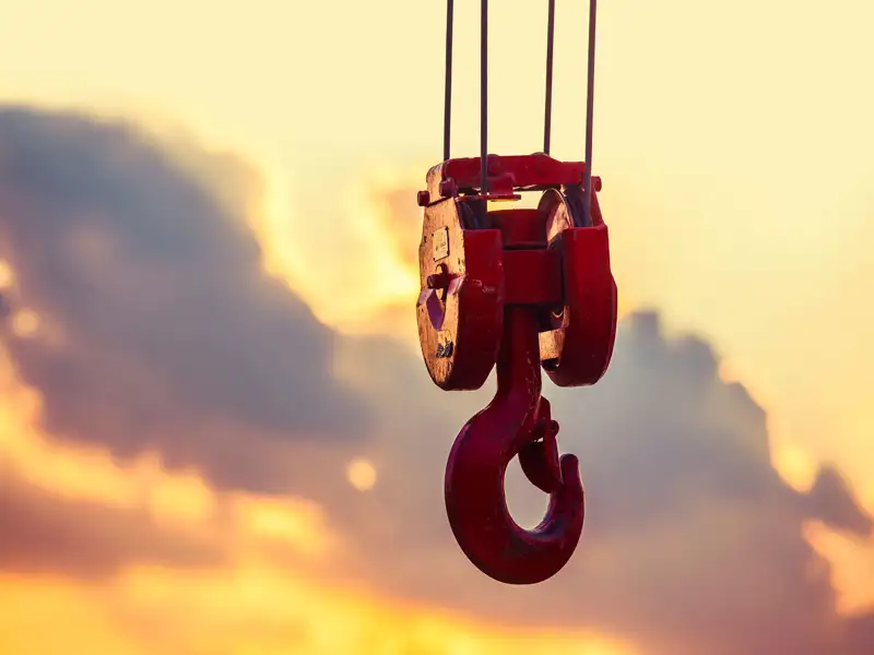 A hook on a large crane.