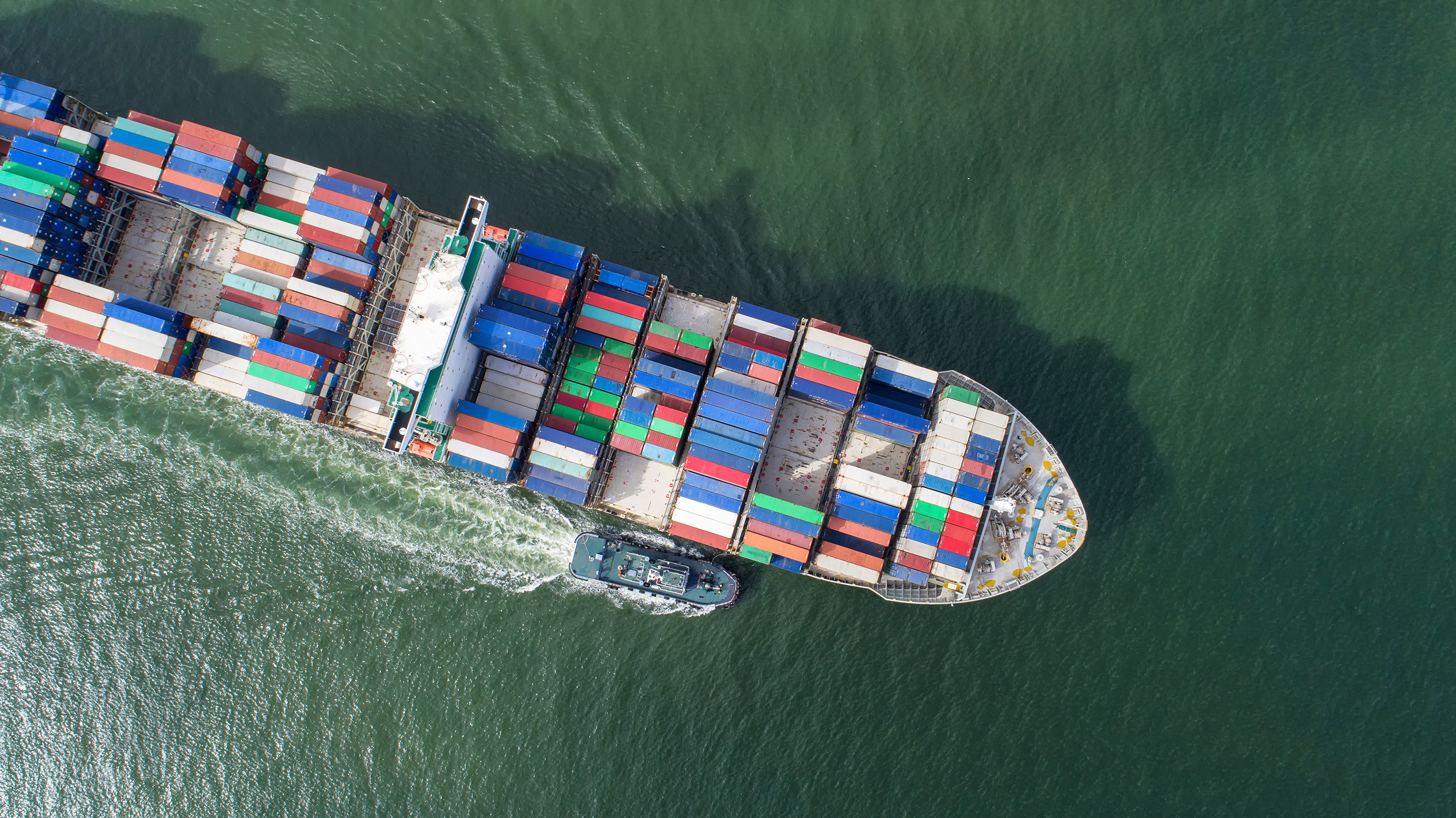 Overhead view of a large container ship.