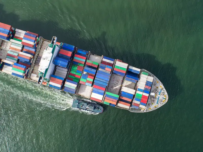 Overhead view of a large container ship.