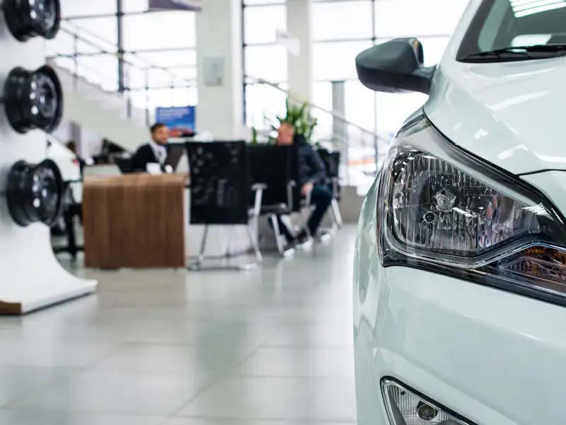 A new vehicle on a showroom floor.