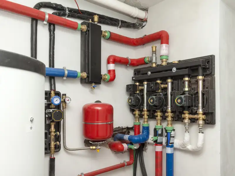 An installation of a complex plumbing system.